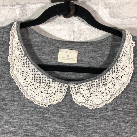 Pins & Needles Gray Crop Top w/ Lace Collar Detail - Picture 2 of 5